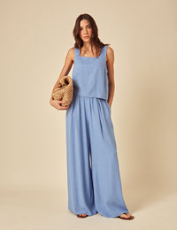 Blue Linen-blend Jerrow Wide Leg Trousers