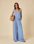 Blue Linen-Blend Wide Leg Jerrow Trousers