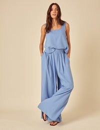 Blue Linen-blend Jerrow Wide Leg Trousers