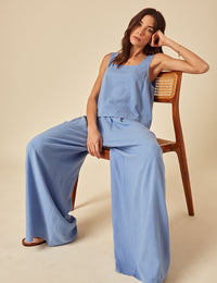 Blue Linen-blend Jerrow Wide Leg Trousers