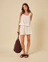 White Linen-Blend Drawstring Shorts