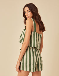 Green Striped Linen-blend Shorts