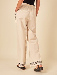 Beige Floral Embroidered Shona Trousers