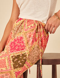 Yellow Patchwork Print Midi Skirt