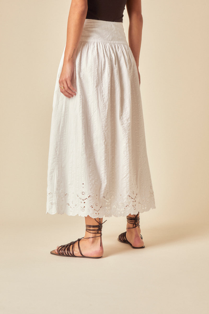 White Broderie Anglaise Maxi Skirt