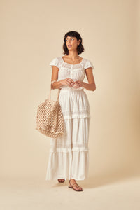 White Tiered Lace Detail Skirt