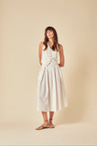White Linen-Blend Pleated Tailored Midi Skirt