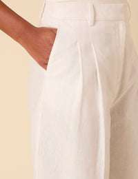 White Linen-blend Bermuda Shorts