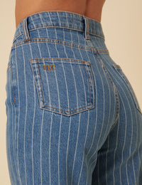 Blue Pinstripe High Rise Wide Leg Jeans