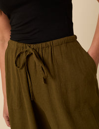 Khaki Linen-blend Cropped Shona Trousers