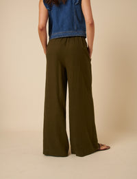 Khaki Linen-blend Jerrow Wide Leg Trousers