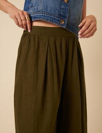 Khaki Linen-blend Jerrow Wide Leg Trousers