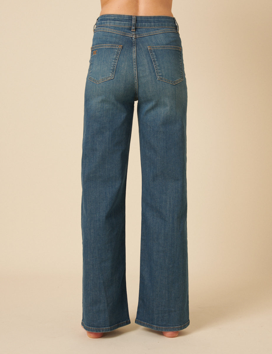 Mid Wash Stretch Wide Leg Jeans