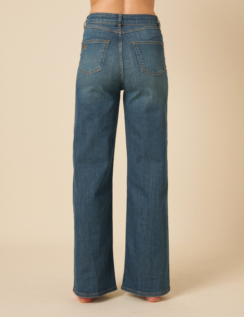 Mid Wash Stretch Wide Leg Jeans
