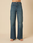 Mid Wash Stretch Wide Leg Jeans