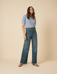 Mid Wash Stretch Wide Leg Jeans