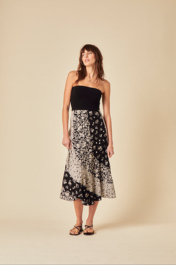 Black Printed Midi Skirt