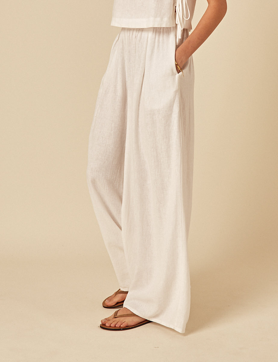 White Linen-Blend Wide Leg Jerrow Trousers