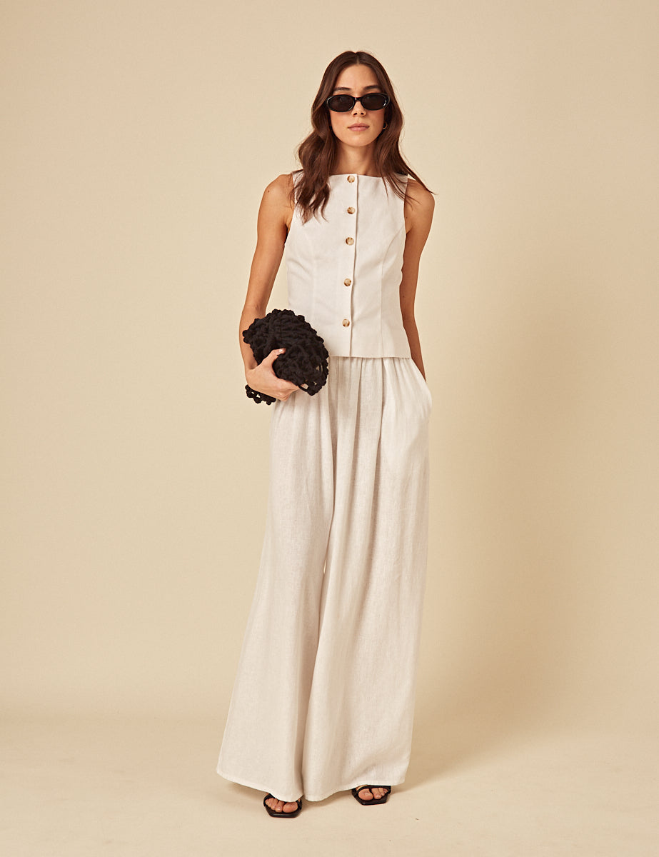 White Linen-Blend Wide Leg Jerrow Trousers