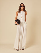 White Linen-Blend Wide Leg Jerrow Trousers