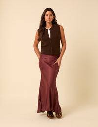 Burgundy Satin Maxi Skirt