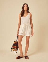Cream Linen-blend Shorts