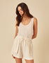 Cream Linen-Blend Shorts
