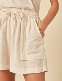 Cream Linen-blend Shorts