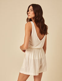 Cream Linen-blend Shorts