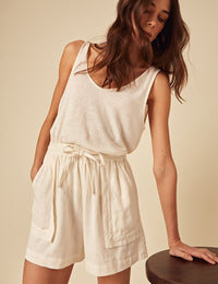 Cream Linen-blend Shorts