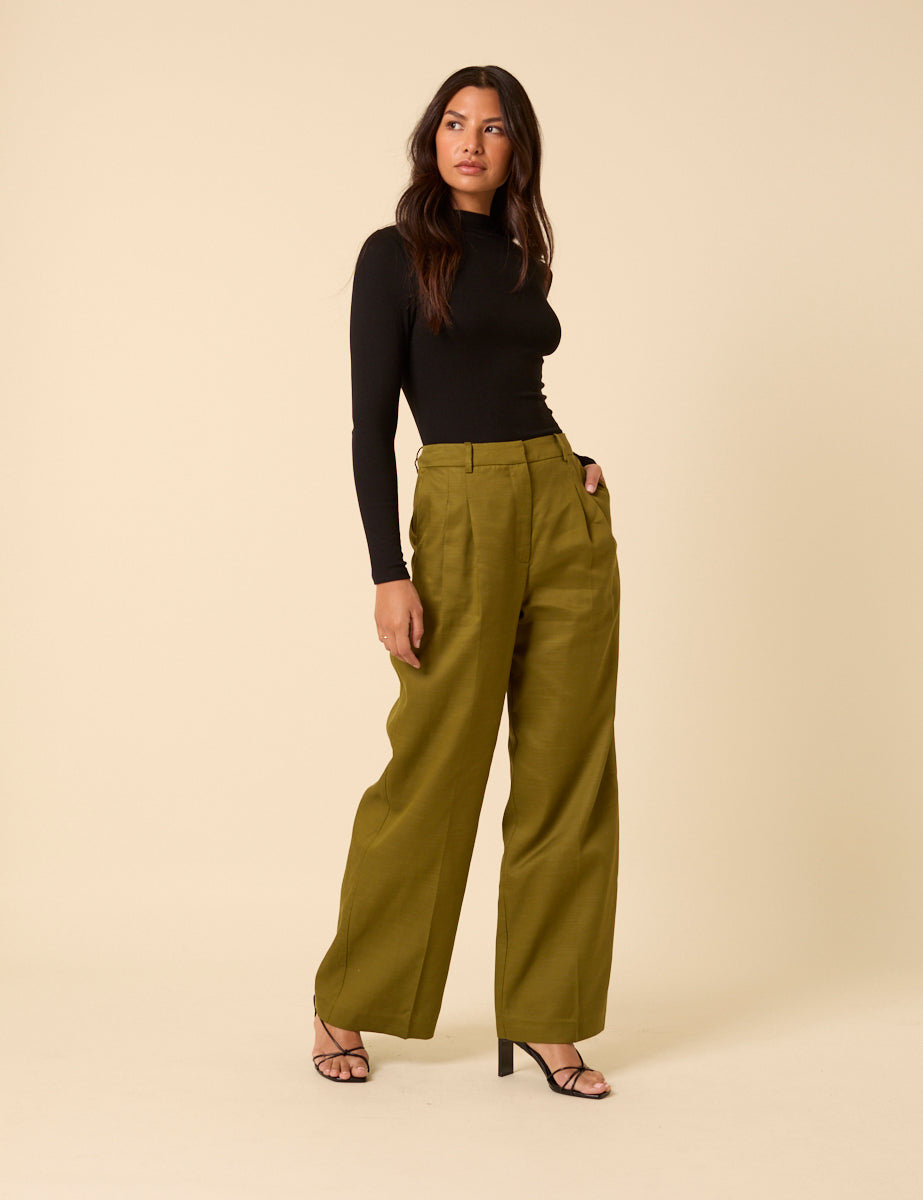 Green Tailored Wide Leg Trousers