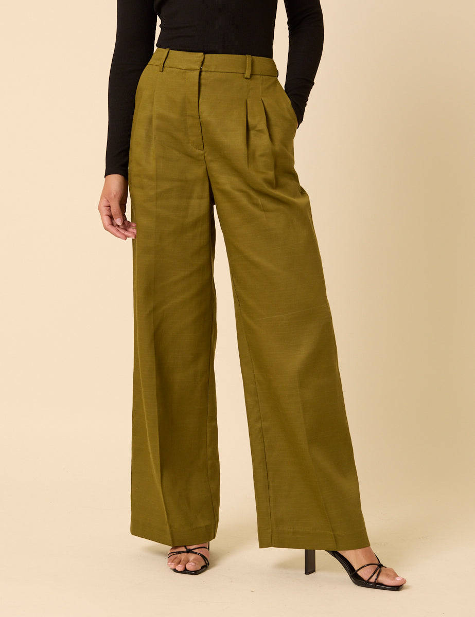 Green Tailored Wide Leg Trousers