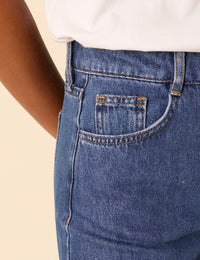 Blue High Rise Scallop Trim Cropped Palazzo Jeans