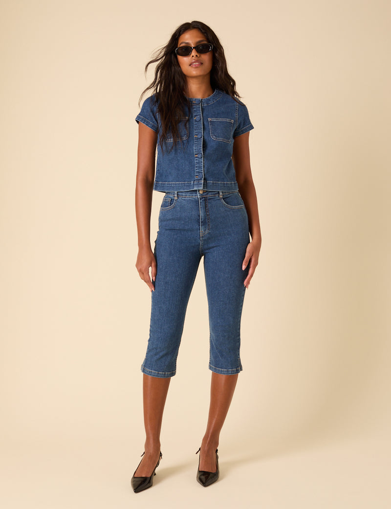 Blue Denim Capri Trousers