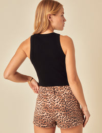 Poppy Delevingne Leopard Print Denim Lola Shorts