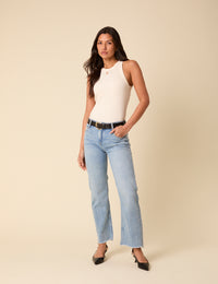 Blue Low Rise Straight Leg Jeans