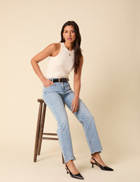 Blue Low Rise Straight Leg Jeans
