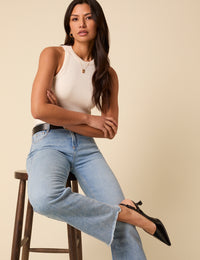 Blue Low Rise Straight Leg Jeans