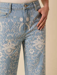 Light Blue Embroidered High Rise Jeans