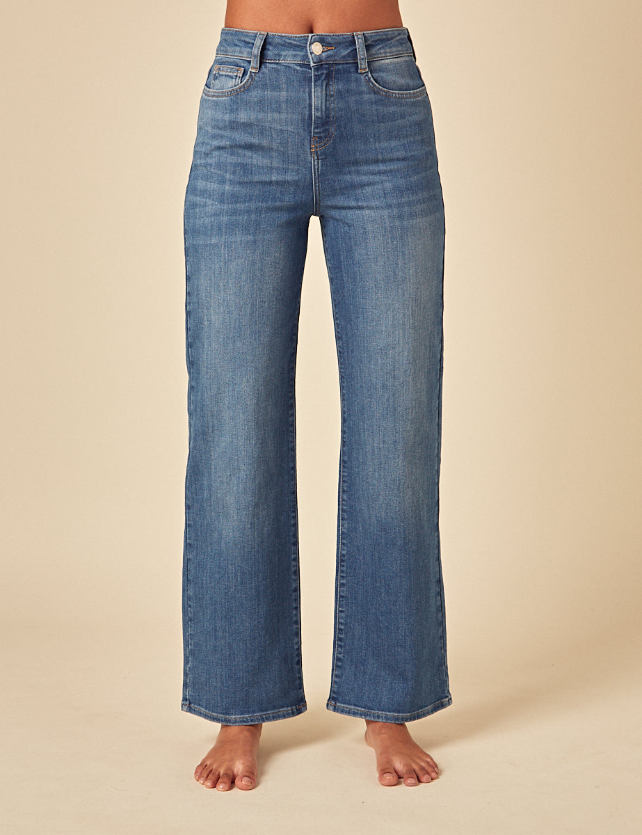 Blue Stretch Wide Leg Jeans