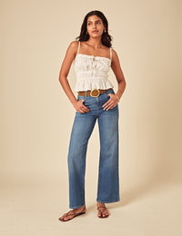 Blue Stretch Wide Leg Jeans