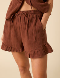 Brown Ruffle Shorts