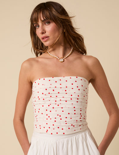 White Bandeau Polka Dot Felicity Top