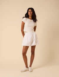 White Bubble Hem Mini Skirt