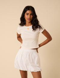 White Bubble Hem Mini Skirt