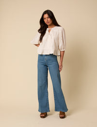 Poppy Delevingne Blue High Rise Stretch Palazzo Gala Jeans