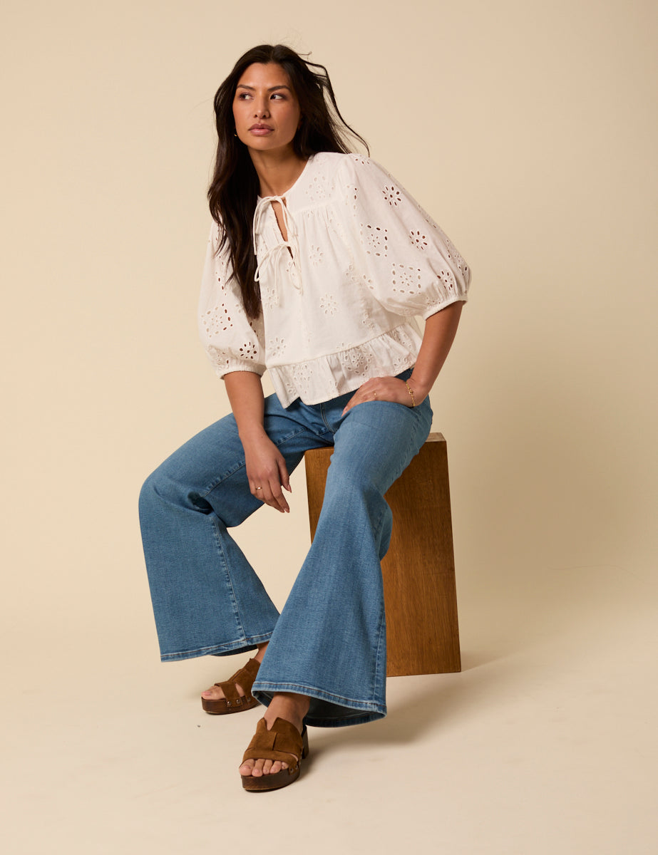 Poppy Delevingne Blue High Rise Stretch Palazzo Gala Jeans