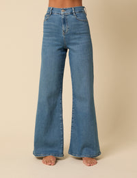 Poppy Delevingne Blue High Rise Stretch Palazzo Gala Jeans