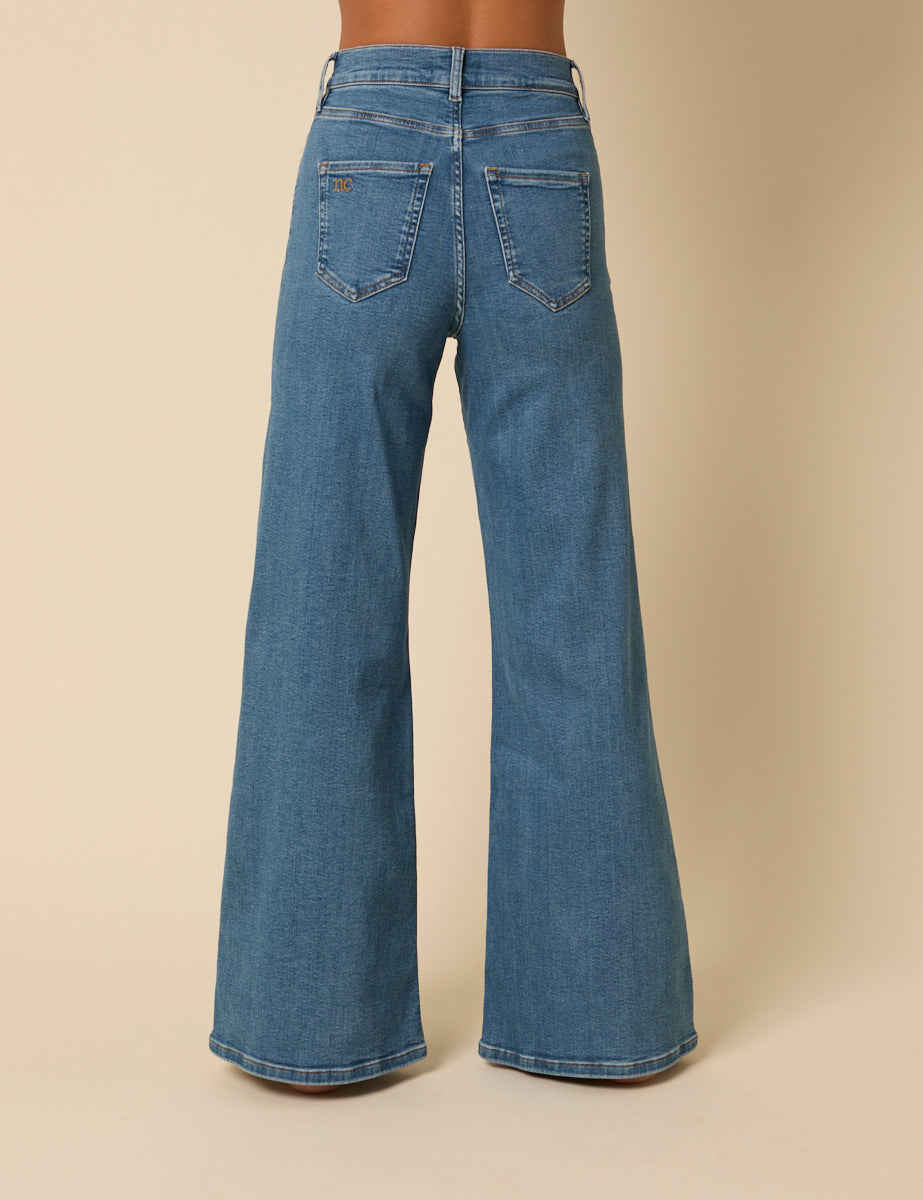 Poppy Delevingne Blue High Rise Stretch Palazzo Gala Jeans