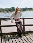 Brown Ruffle Midi Skirt